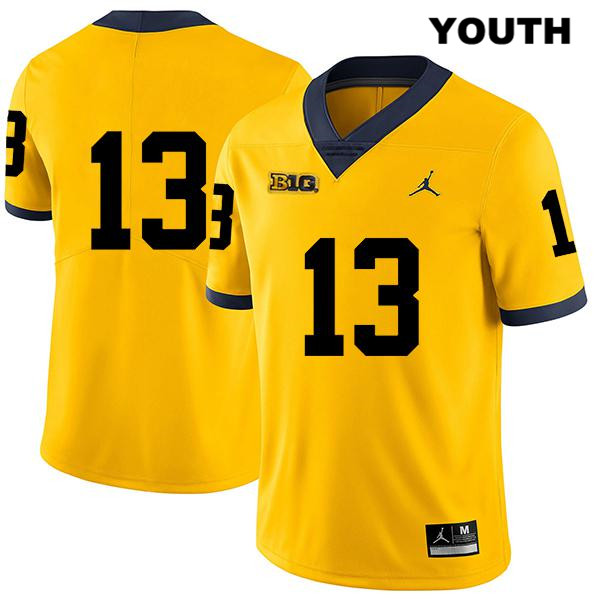 Youth NCAA Michigan Wolverines Tru Wilson #13 No Name Yellow Jordan Brand Authentic Stitched Legend Football College Jersey QH25Z65GL